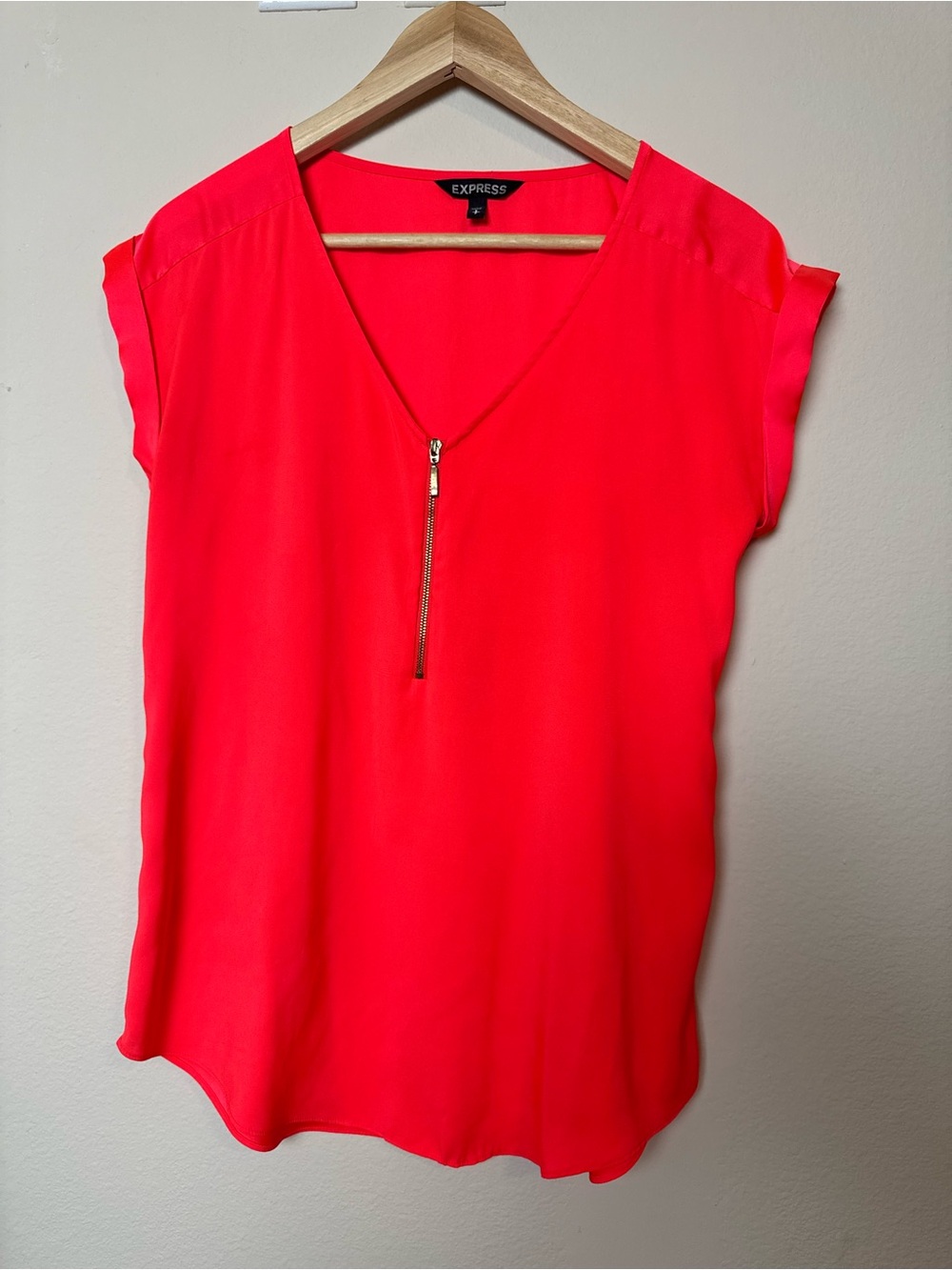 Express Bright Red V-Neck Zip Front Blouse